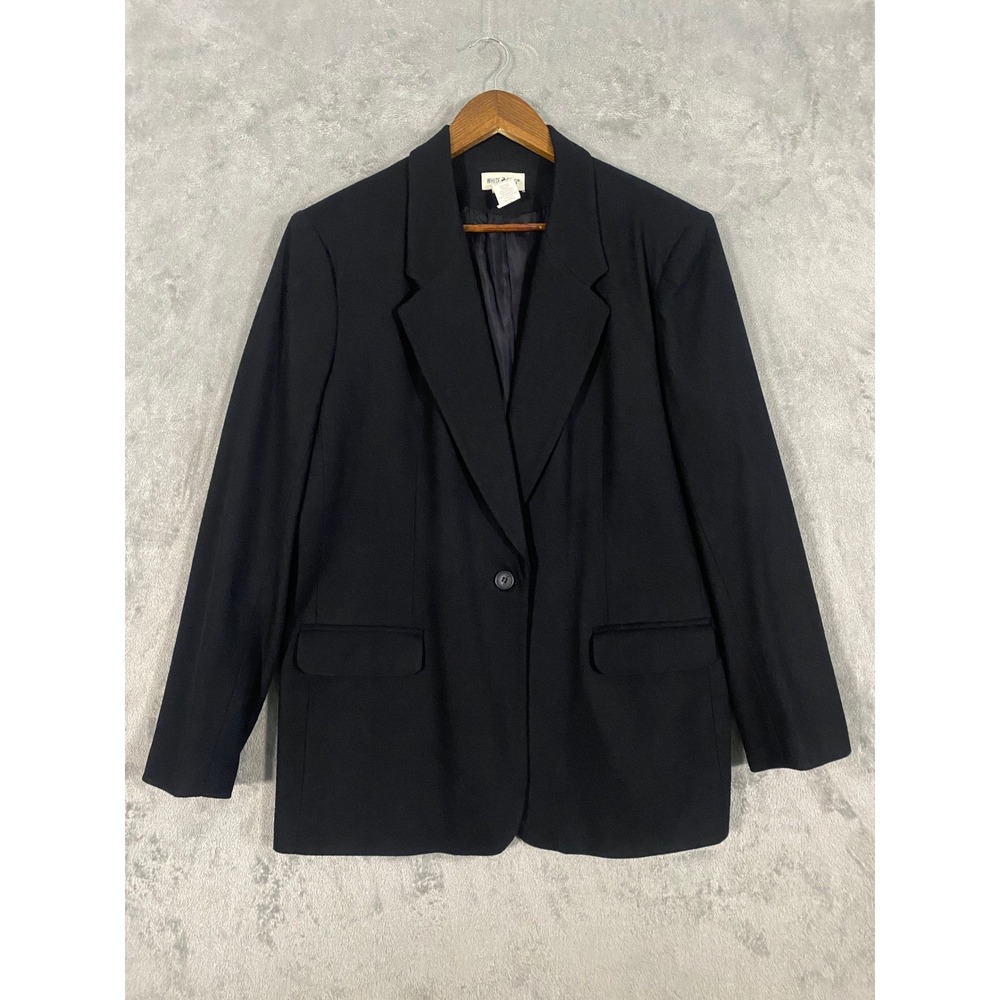 VTG White Stag Blazer Womens 14 Black 100% Wool Single Button Professional 90s